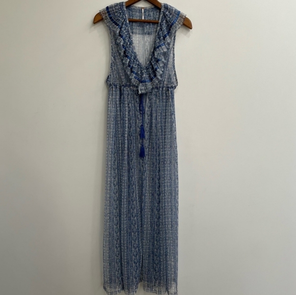 Free People In Paris Maxi Top Sheer Duster Blue - Picture 3 of 16
